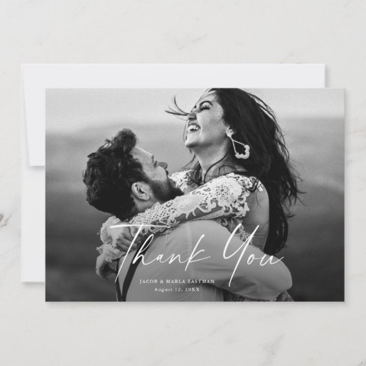 Modern Script Photo Wedding Bedankkaart (Voorkant)