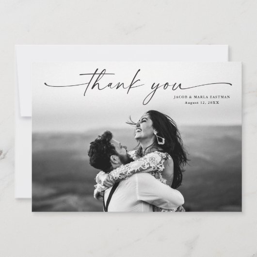 Modern Script Photo Wedding Bedankkaart (Voorkant)