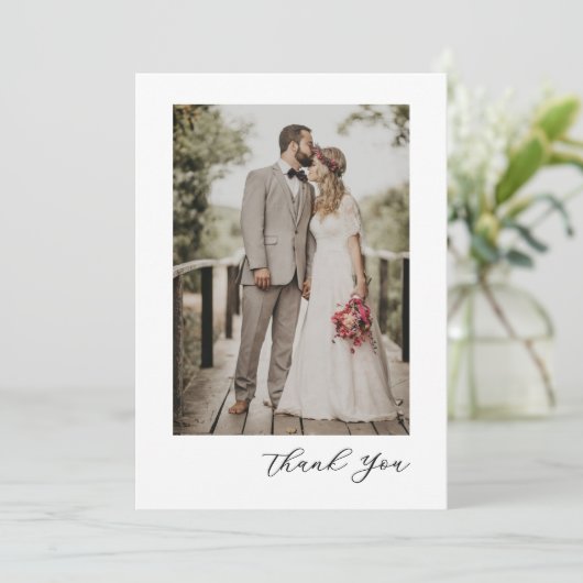 Modern Script Photo Wedding Bedankkaart (Staand voorkant)