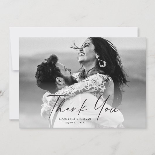 Modern Script Photo Wedding Bedankkaart (Voorkant)