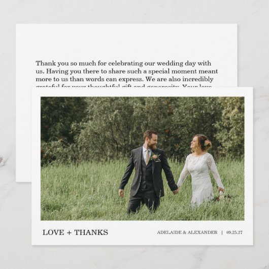 Modern Script Photo Wedding Bedankkaart (Voorkant / Achterkant)