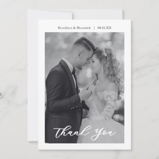 Modern Script Photo Wedding Bedankkaart (Voorkant)