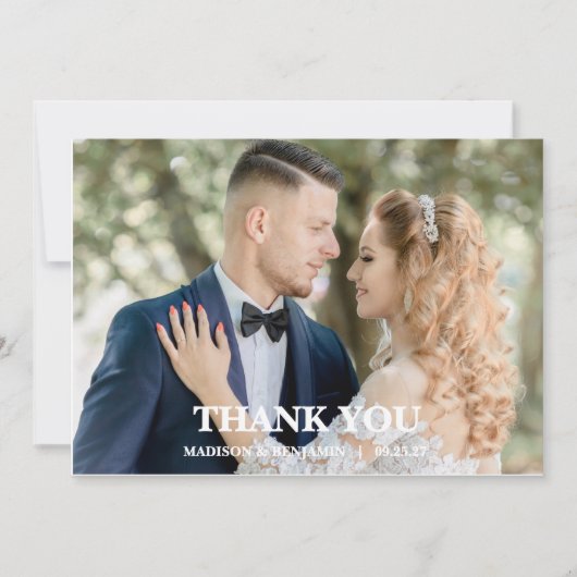 Modern Script Photo Wedding Bedankkaart (Voorkant)