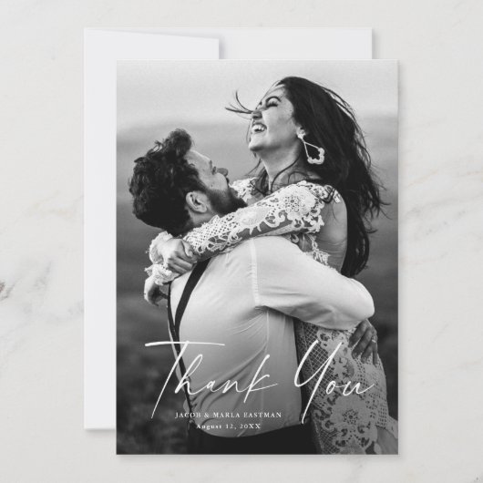 Modern Script Photo Wedding Bedankkaart (Voorkant)