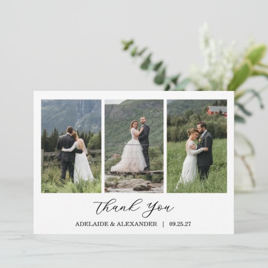 Modern Script Photo Wedding Bedankkaart (Staand voorkant)