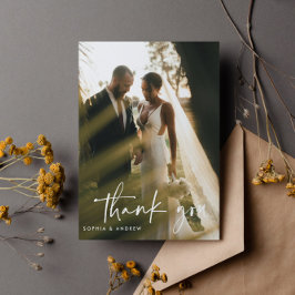 Modern Script Photo Wedding Bedankt Briefkaart