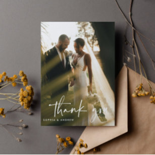 Modern Script Photo Wedding Bedankt Briefkaart
