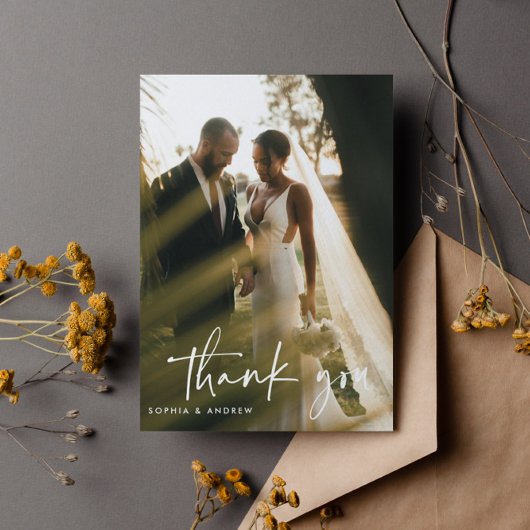 Modern Script Photo Wedding Bedankt Briefkaart
