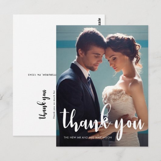 Modern Script Photo Wedding Bedankt Briefkaart (Voorkant / Achterkant)