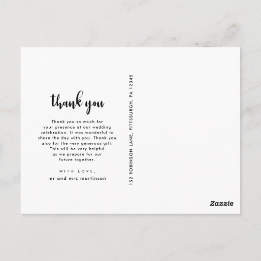 Modern Script Photo Wedding Bedankt Briefkaart (Achterkant)