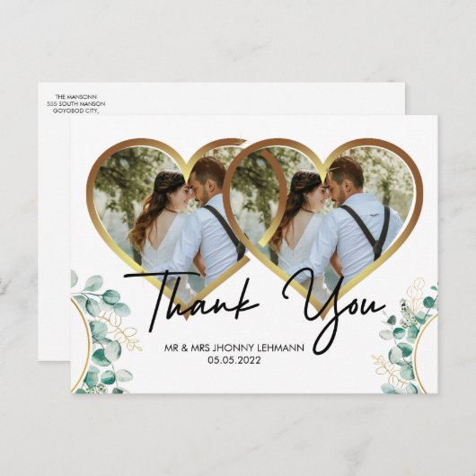 Modern Script Photo Wedding briefkaart (Voorkant / Achterkant)