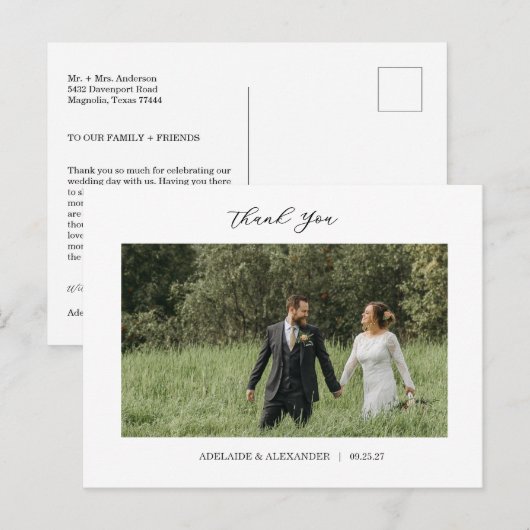 Modern Script Photo Wedding Briefkaart (Voorkant / Achterkant)