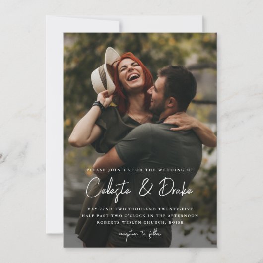 Modern Script Photo Wedding Kaart (Voorkant)