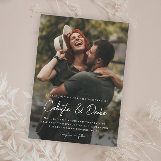 Modern Script Photo Wedding Magnetische Uitnodiging