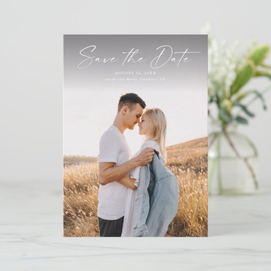 Modern Script Photo Wedding Save The Date (Staand voorkant)