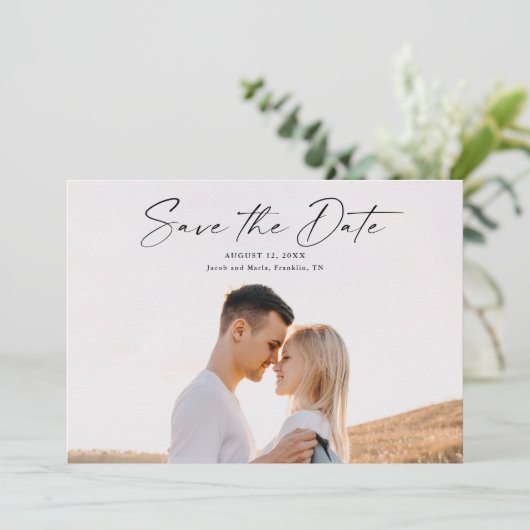 Modern Script Photo Wedding Save The Date (Staand voorkant)