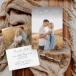 Modern Script Photo Wedding Save The Date<br><div class="desc">Het moderne Berichten van de Foto van het Manuscript sparen de kaart van de Datum. De rug omvat een tweede foto met extra details. Klik uitgeven knoop om dit ontwerp met uw foto's en trouwdetails aan te passen.</div>