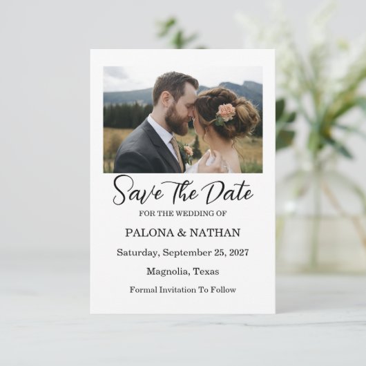 Modern Script Photo Wedding Save The Date (Staand voorkant)