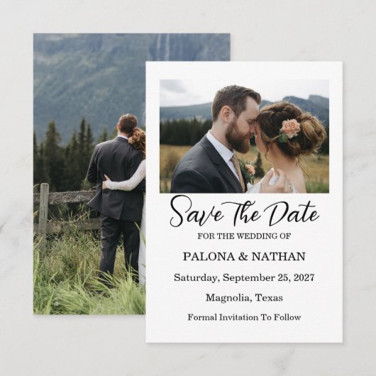 Modern Script Photo Wedding Save The Date (Voorkant / Achterkant)