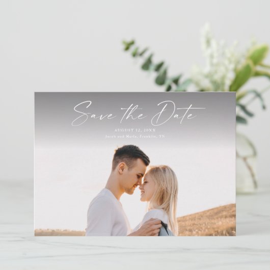 Modern Script Photo Wedding Save The Date (Staand voorkant)