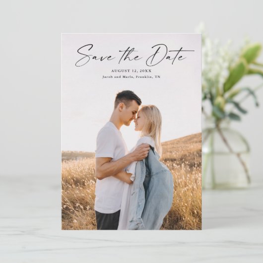 Modern Script Photo Wedding Save The Date (Staand voorkant)