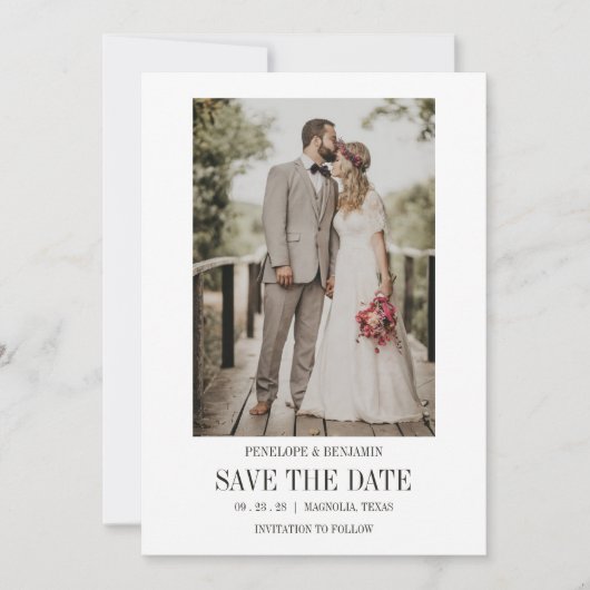 Modern Script Photo Wedding Save The Date Kaart (Voorkant)
