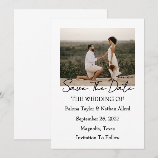 Modern Script Photo Wedding Save The Date Kaart (Voorkant / Achterkant)