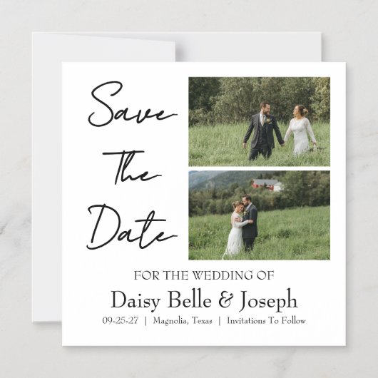 Modern Script Photo Wedding Save The Date Magnetische Uitnodiging (Voorkant)