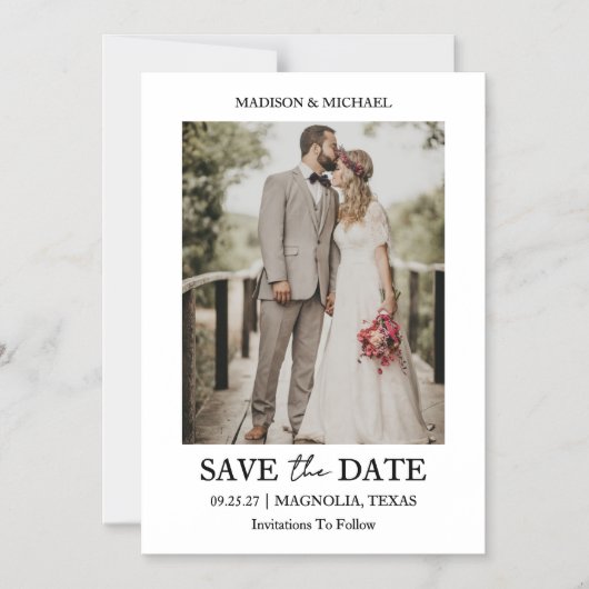 Modern Script Photo Wedding Save The Date Magnetische Uitnodiging (Voorkant)