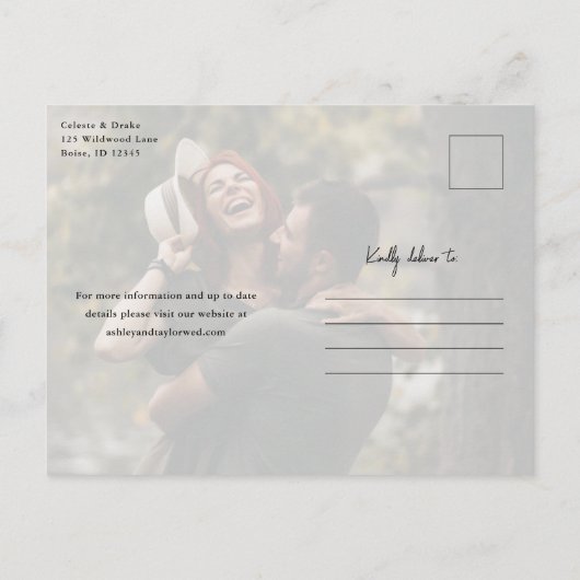 Modern Script Photo Wedding Uitnodiging Briefkaart (Achterkant)