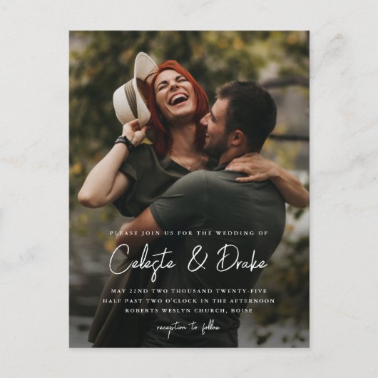 Modern Script Photo Wedding Uitnodiging Briefkaart (Voorkant)