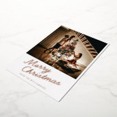 Modern Script Photo White Christmas Rose Gold Folie Feestdagenkaart (Gedraaid)