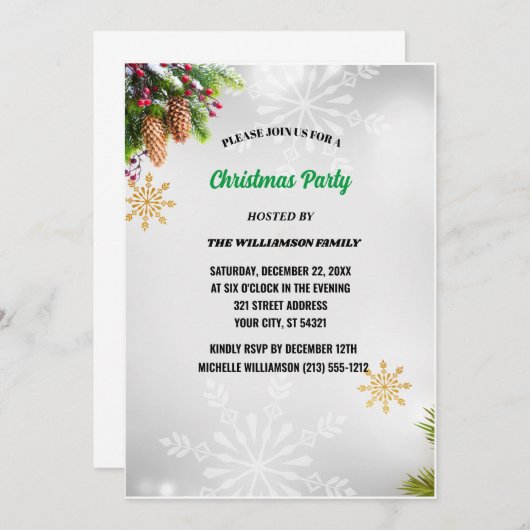 Modern Script Pine Cone Kerstfeest Uitnodiging (Voorkant / Achterkant)