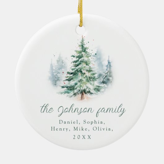 Modern Script Pine Tree Family Christmas  Keramisch Ornament (Achterkant)