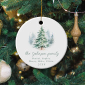 Modern Script Pine Tree Family Christmas Keramisch Ornament