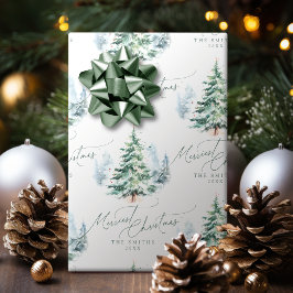 Modern Script Pine Tree Merriest Christmas Cadeaupapier