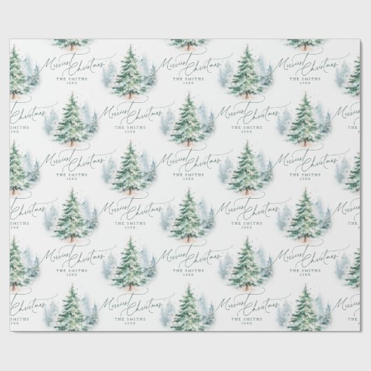 Modern Script Pine Tree Merriest Christmas Cadeaupapier (Vlak)