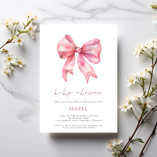 Modern Script Pink Bow-Baby shower Kaart