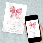 Modern Script Pink Bow-Baby shower Kaart