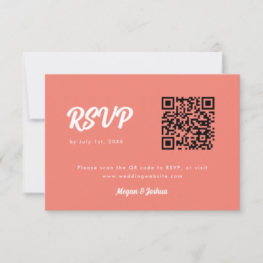 Modern Script Pink Coral QR Code Wedding RSVP Kaartje (Voorkant)