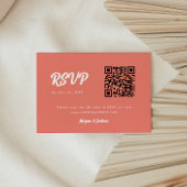 Modern Script Pink Coral QR Code Wedding RSVP Kaartje