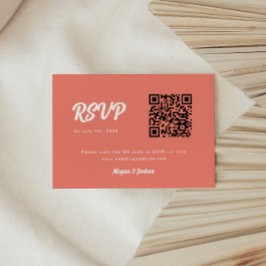 Modern Script Pink Coral QR Code Wedding RSVP Kaartje