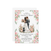  modern script pink floral wedding invitation   notitiekaartje (Voorkant / Achterkant in situ)