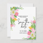 Modern Script Pink Floral Wedding Save the Date Kaart (Voorkant)
