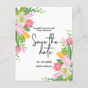 Modern Script Pink Floral Wedding Save the Date Kaart