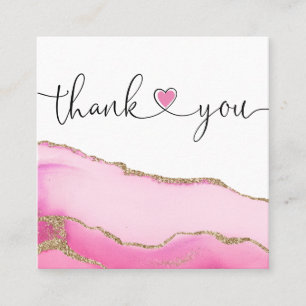 Modern script Pink Heart Bedankt voor uw bestellin Vierkante Visitekaartje