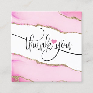 Modern script Pink Heart Bedankt voor uw bestellin Vierkante Visitekaartje