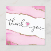 Modern script Pink Heart Bedankt voor uw bestellin Vierkante Visitekaartje (Voorkant)