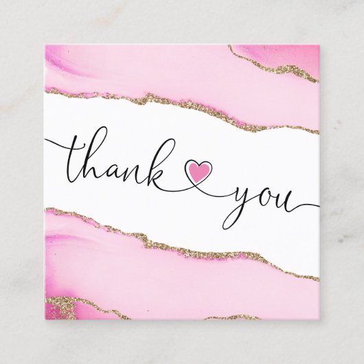 Modern script Pink Heart Bedankt voor uw bestellin Vierkante Visitekaartje (Voorkant)