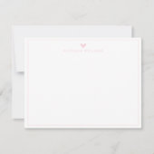Modern Script Pink Heart Border Monogram Note Card Notitiekaartje (Voorkant)